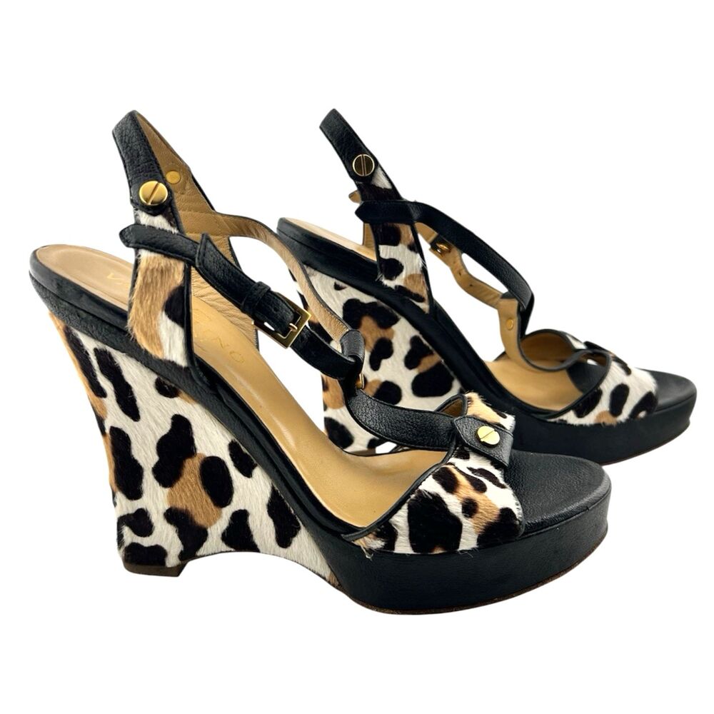 Leather & Hair Wedge Sandals Valentino Garavani Leopard Platform 38 US: 8 $895